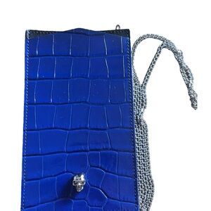Alexander McQUEEN Blue Croc-Embossed Skull leather clutch bag